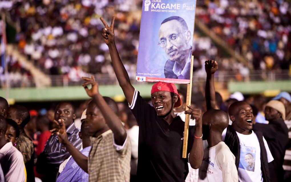 Aanhangers van de herkozen president Paul Kagame. Foto EPA