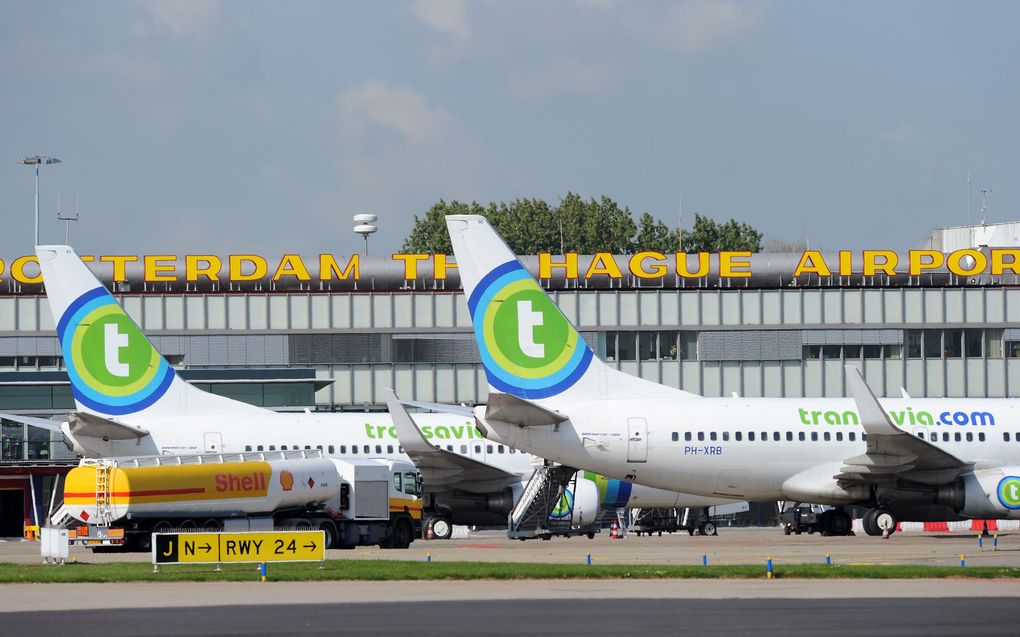 Transavia-toestellen op Rotterdam Airport tijdens de sluiting van het luchtruim. Foto ANP