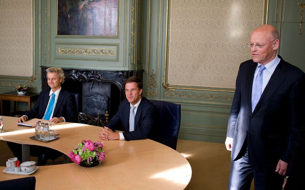 Rutte en Wilders op bezoek bij informateur Rosenthal. Foto ANP