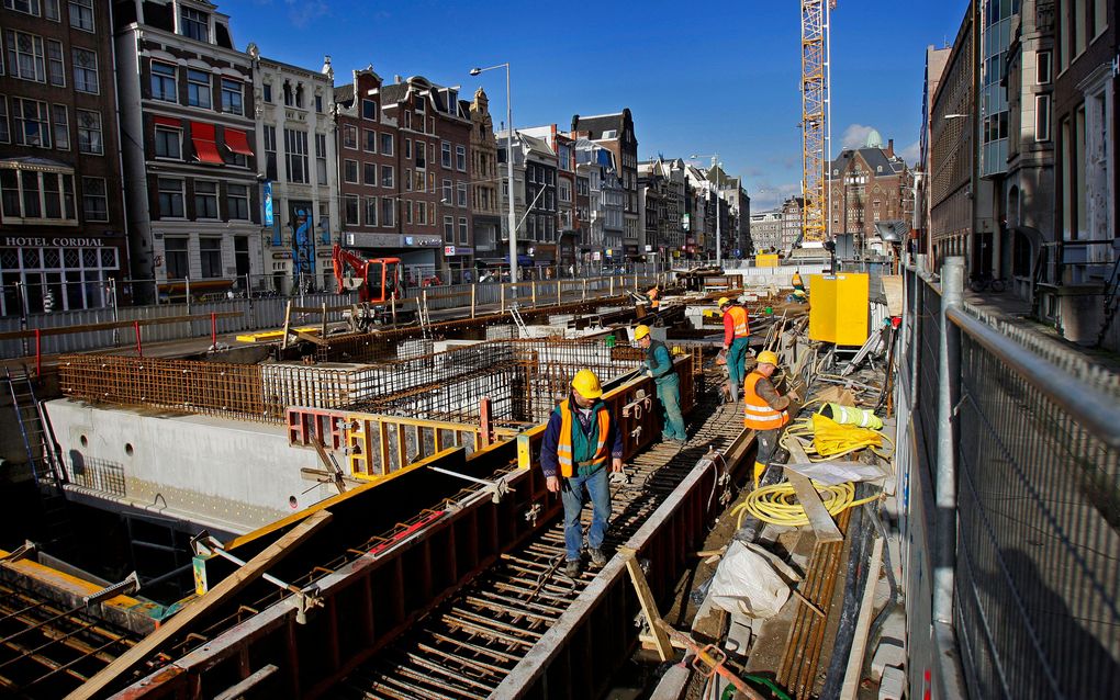 Werkzaamheden aan de Noord-Zuidlijn aan het Rokin. Foto ANP