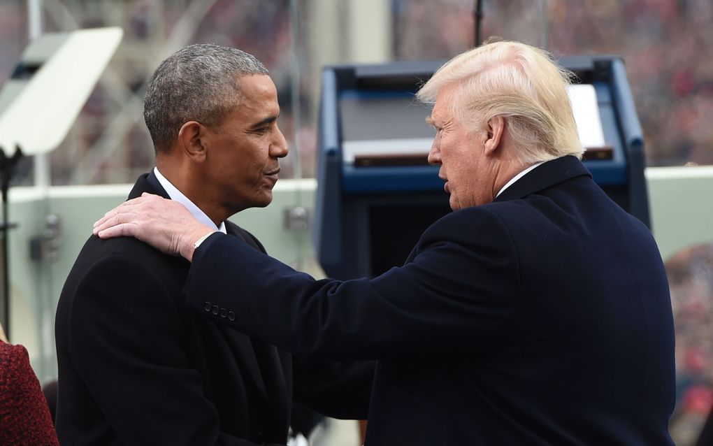 Trump en Obama na de inauguratie. beeld AFP