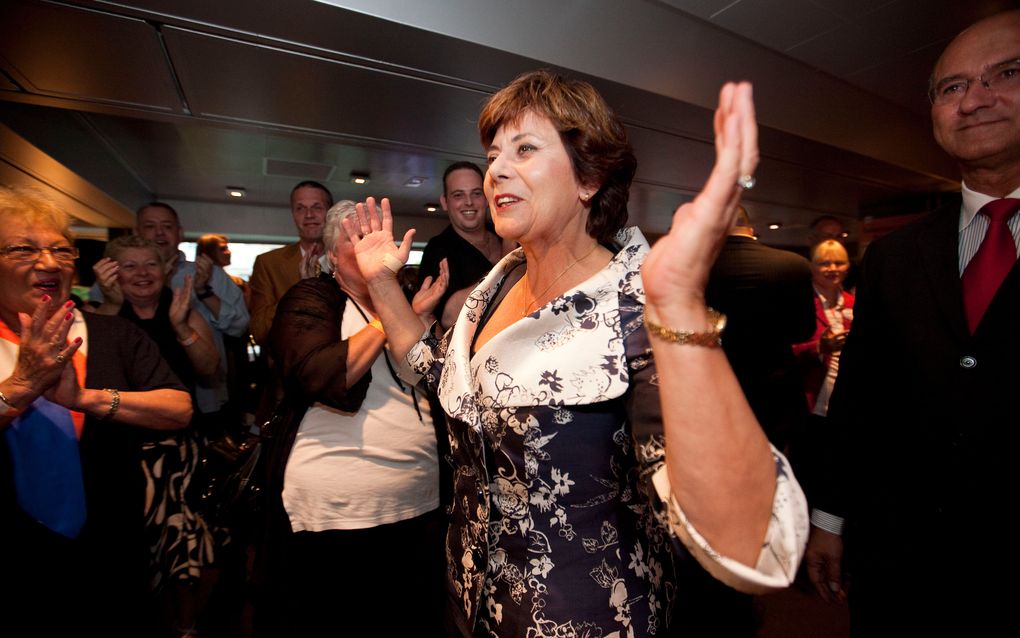 Rita Verdonk liet zich woensdagavond op haar verkiezingsbijeenkomst in Den Haag niet door de prognoses uit het veld slaan. Foto ANP