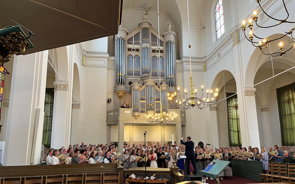 Het scratchkoor onder leiding van André van Vliet. beeld RD