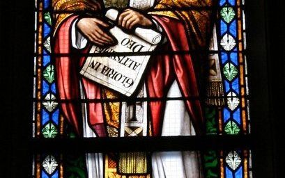 Cyprianus van Carthago op een raam in de Sint Janskerk te Gouda. Foto RD