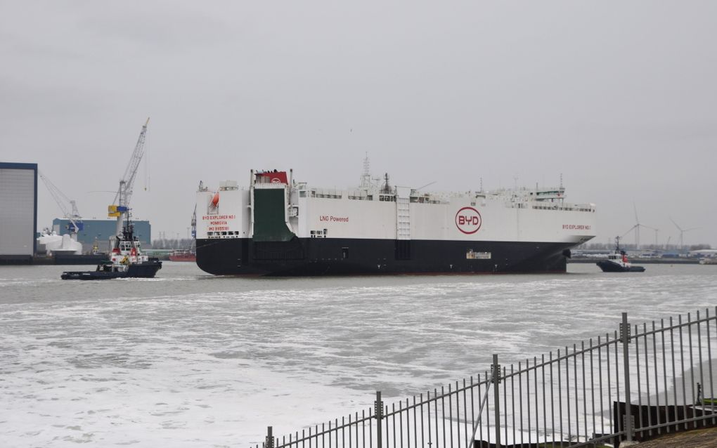 Het Chinese autoschip BYD Explorer No. 1 kwam woensdag aan in de Vlissingse Sloehaven. beeld Adri van de Wege