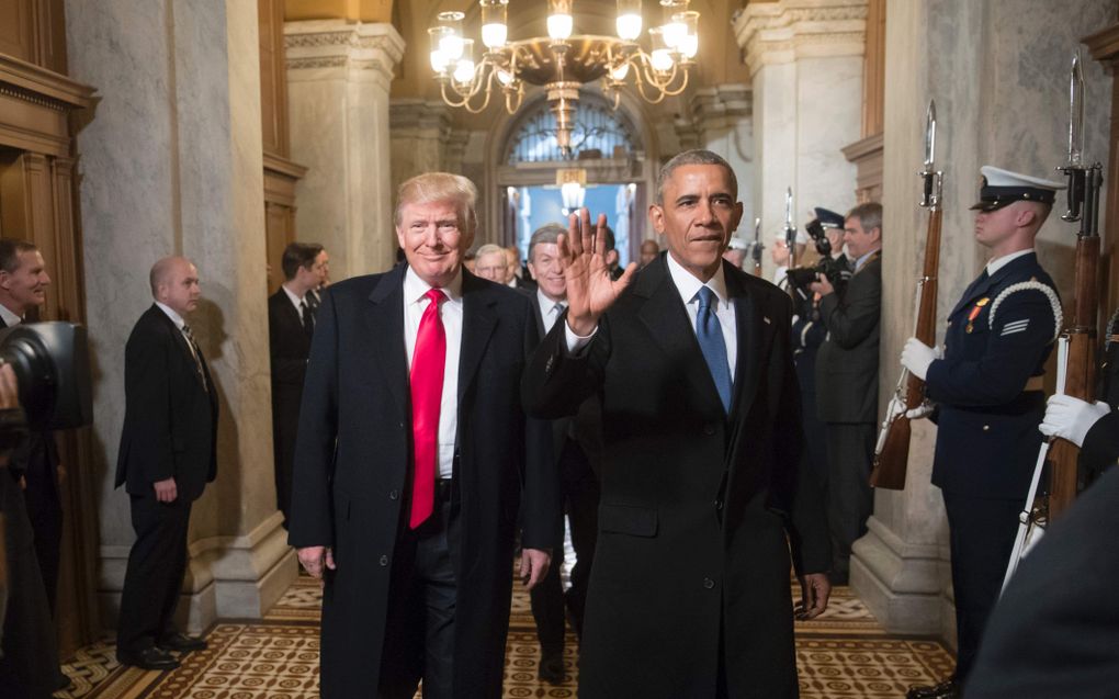 Trump en Obama voorafgaand aan de inauguratie van Trump. beeld AFP