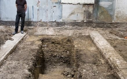 UTRECHT - Bij opgravingen zijn bijna duizend jaar oude fundamenten van het eerste bisschoppelijk paleis van Nederland gevonden. Foto ANP