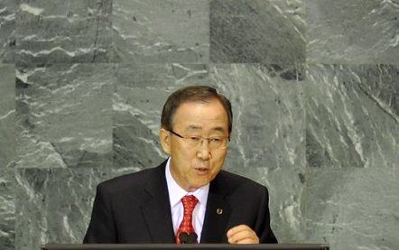 Secretaris Ban Ki-moon van de Verenigde Naties heeft er bij de wereldleiders op aangedrongen zich in de economisch moeilijke tijden niet te veel te concentreren op de nationale belangen. Foto EPA