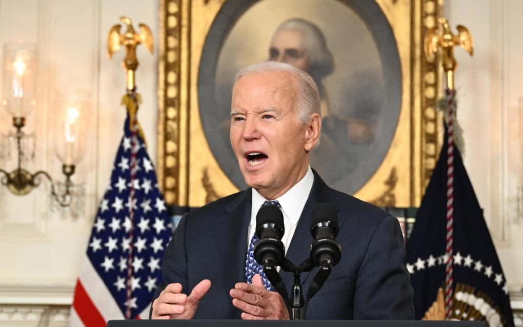 De Amerikaanse president Joe Biden, vorige week. Tijdens de beantwoording van vragen van de pers haalde Biden de presidenten van Egypte en Mexico door elkaar. beeld AFP, Mandel Ngan