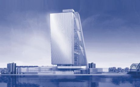 FRANKFURT â€“ Het nieuwe hoofdkantoor van de Europese Centrale Bank in Frankfurt ligt op de tekentafel. Het 500 miljoen euro kostende pand moet in 2010 klaar zijn. Foto EPA