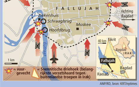 Amerikaanse troepen veroveren ziekenhuis en twee toegangsbruggen tot het omsingelde Fallujah. Foto RD/ANP