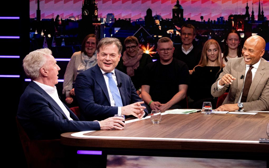 NSC-partijleider Pieter Omtzigt tijdens de RTL-talkshow Humberto. NSC trekt zich terug uit de gesprekken met PVV, VVD en BBB over een coalitie. beeld ANP, Ramon van Flymen