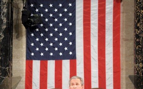 President Bush tijdens de State of the Union. Foto EPA