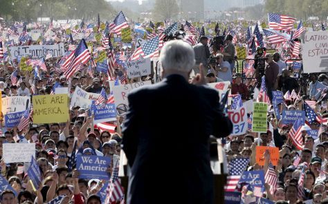 WASHINGTON - Senator Edward Kennedy houdt een toespraak voor de demonstranten. Foto EPA