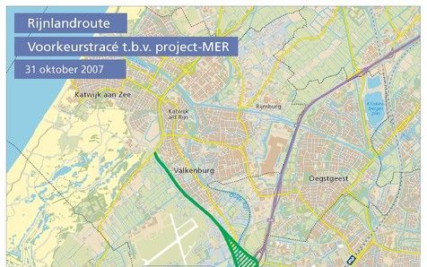 Het voorkeurstracé van Gedeputeerde Staten Zuid-Holland voor de Rijnlandroute. Kaart: Provincie Zuid-Holland