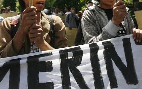 Demonstranten tegen Yudhoyono. Foto EPA.