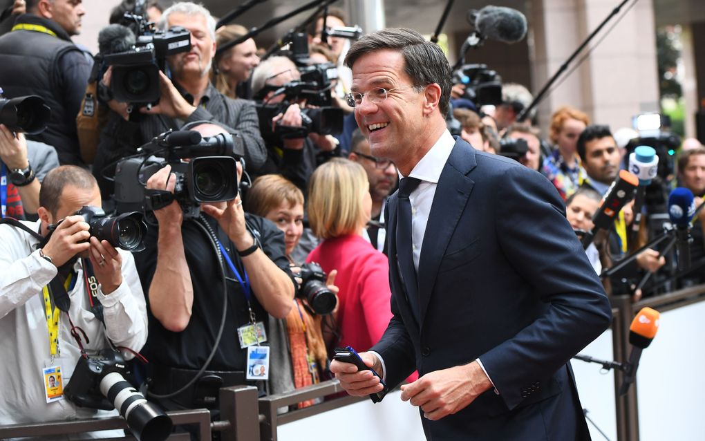 Premier Rutte arriveert in Brussel. beeld AFP