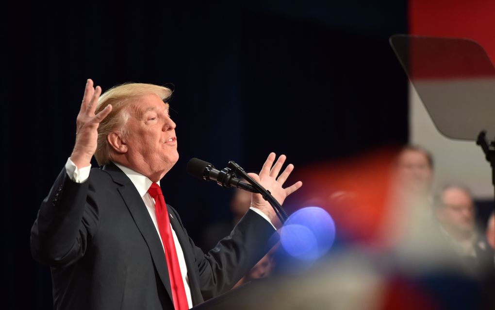 De Amerikaanse president Trump woensdag in St. Charles, Missouri. beeld AFP