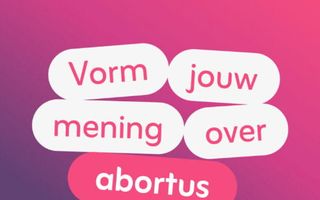 De tekst: Vorm jouw mening over abortus, test je kennis op: jouwkeuzetest.nl. Powered by Platform Zorg voor Leven. staat in witte letters op een paarse achtergrond. 