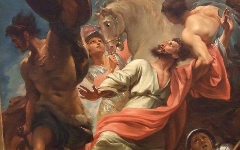 Wright ziet de verschijning van Christus aan Paulus op weg naar Damascus niet als een bekering, maar slechts als een roeping. De ”Bekering van Saulus”, geschilderd door Benjamin West (1786). Foto Dallas Museum of Art in Dallas, Texas