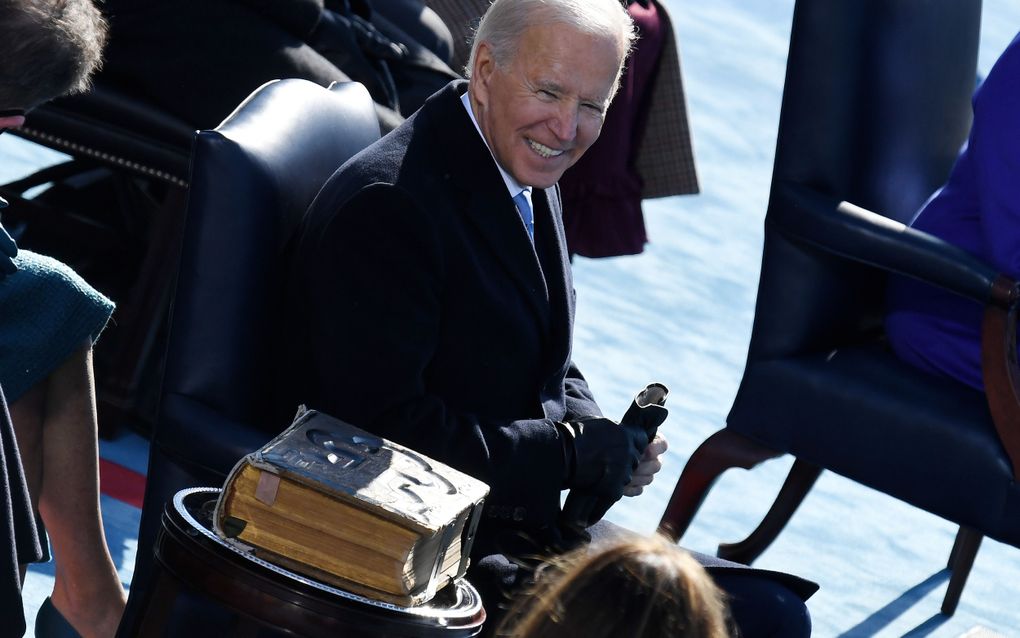 Biden tijdens de inauguratie. beeld AFP