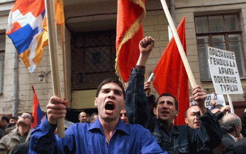 ArmeniÃ«rs vechten al jaren voor hun rechten en voor erkenning van de genocide. Foto: Een demonstratie in Moskou. Foto ANP