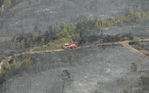 BOUCHES-DU-Rhone - Zwartgeblakerde grond in Bouchesâ€“duâ€“RhÃ´ne. De brandweer is bang dat de zondag licht afgezwakte mistral weer aanwakkert. Het blussen van de bosbranden zal daardoor moeilijker worden, vreest zij.