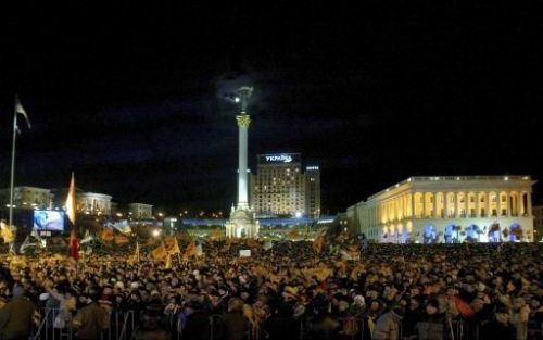 Protest in Kiev tegen de uitslag van de presidentsverkiezingen. Foto EPA