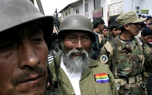 AYACUCHO â€“ Sergeant Teodoro Quispe Andrade, (m.), is het oudste lid van de zogenaamde Etnocaceristische Beweging in Peru, die de afgelopen dagen een politiebureau in het stadje Anda huaylas, in het Andesgebergte, bezetten en agenten in gijzeling namen. 