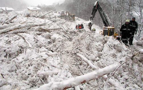 SALZBURG â€“ Reddingswerkers zoeken na een lawine in de sneeuw naar mogelijke slachtoffers. Hevige sneeuwval heeft in Oostenrijk en het zuiden van Duitsland voor de nodige overlast gezorgd. Foto EPA