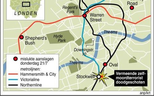 Infografiek schietpartij bij metrostation Stockwell in Londen. ANP