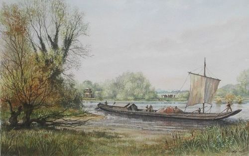 LELYSTAD â€“ Impressie van de Romeinse platbodem De Meern 1, die in 1997 werd gevonden in De Meern. Het schip ligt in een speciaal bassin bij het Nederlands Instituut voor Scheeps en onderwater Archeologie in Lelystad. Tekening Frederick Weijs/ROB/NISA