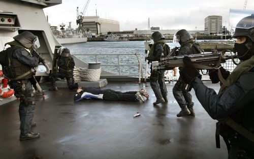 DEN HELDER â€“ Speciale eenheden arresteerden woensdag in Den Helder een zogenaamde terrorist. De actie maakte deel uit van de oefening Autumn Waves (Herfstgolven) 2005. De demonstratie was onderdeel van een grote internationale oefening die op dit moment