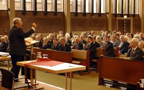 GOUDA â€“ Het deputaatschap IsraÃ«l van de Gereformeerde Gemeenten belegde vrijdag in Gouda een studiedag over de houding van de vroegchristelijke kerk ten opzichte van de Joden. Foto Bram Gebuys