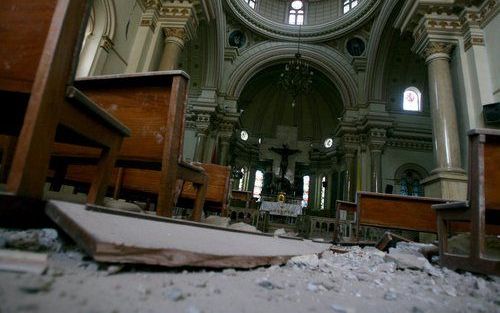 ICA - Het interieur van de Nuestro Senor de Lurenkerk in Ica, Peru, na de aardbeving. Foto EPA