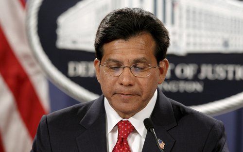 WASHINGTON - De Amerikaanse minister van Justitie Alberto Gonzales kondigt zijn ontslag aan. Foto EPA