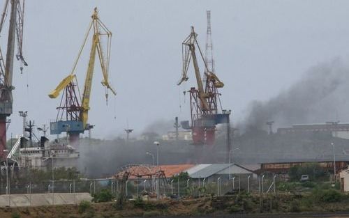 WILLEMSTAD - De haven van Willemstad net na de explosie. Foto ANP