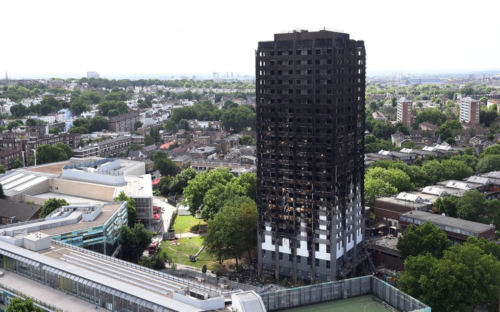 De uitgebrande Grenfell Tower in Londen. beeld EPA