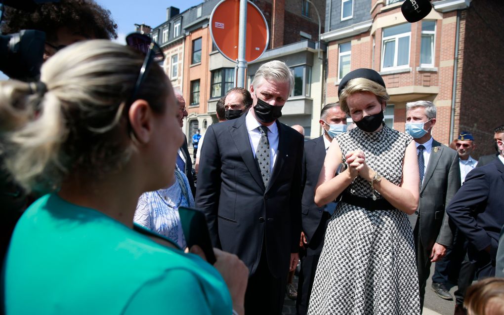 Koning Philippe en koningin Mathilde in Verviers. beeld EPA, STEPHANIE LECOCQ