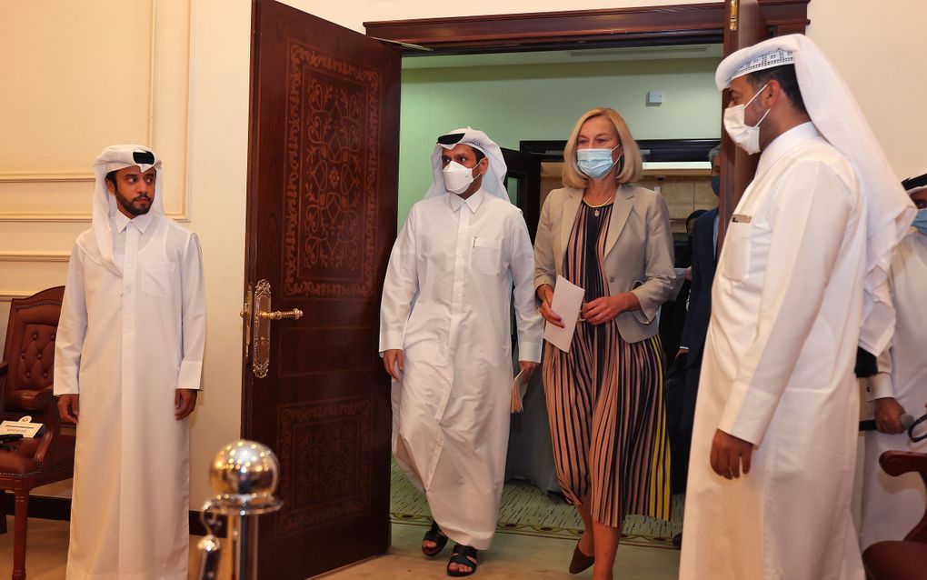 Demissionair minister Sigrid Kaag van Buitenlandse Zaken was woensdag in Qatar. beeld AFP, KARIM JAAFAR