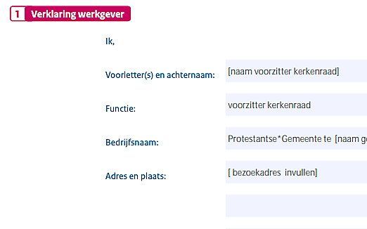 Voorbeeld van een ingevulde werkgeversverklaring zoals die kan worden afgegeven aan een predikant. beeld protestantsekerk.nl