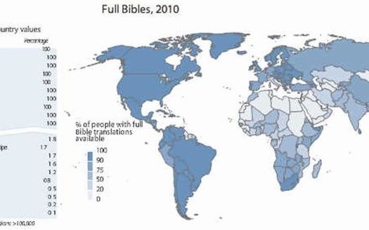 De beschikbaarheid van een complete Bijbel in de moedertaal. Vooral in Afrika, Zuidoost-Azië en het Midden-Oosten is nog veel werk te doen. Infograpics Edinburgh University Press