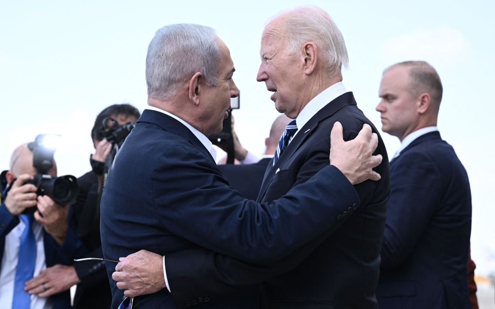 Ondanks alle bemoedigende woorden, maakte Biden duidelijk dat Israël wat hem betreft niet de vrije hand heeft in deze oorlog. beeld AFP, Brendan Smialowski