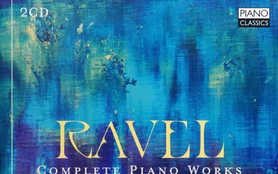 Cd-omslag met schilderachtige voorstelling van blauw, geel en groen. In het midden staat de naam van de componist en daaronder de naam van de uitvoerende musicus.