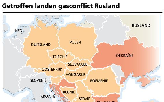 Landen die last hebben van de Russische gasleveranties. ill. ANP