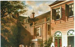Koning Willem III bezoekt Utrecht in 1853. Hoogleraar G. Mulder leest een aanhankelijkheidsbetuiging van het protestantse volksdeel voor. Foto Centraal Museum, Utrecht