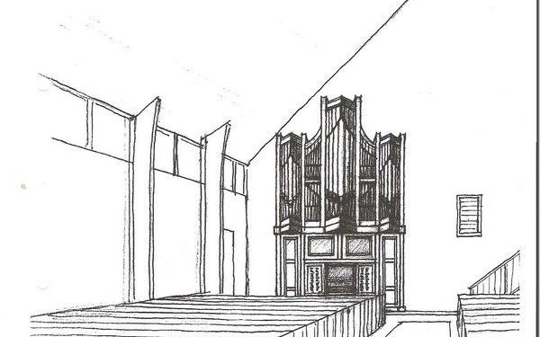 Tekening van het nieuwe orgel voor de gereformeerde gemeente van Aagtekerke.