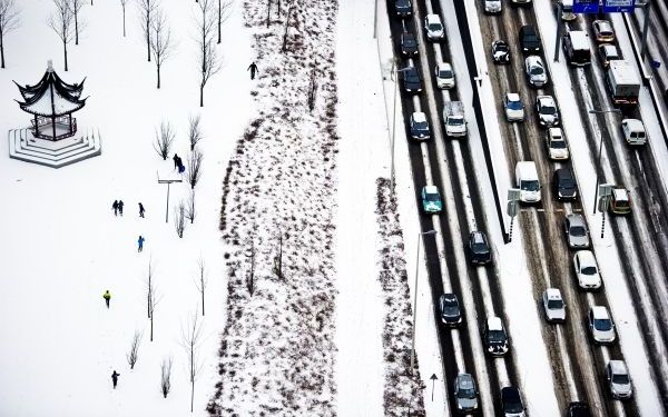 Rotterdam bedekt onder een laag sneeuw. Foto ANP