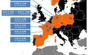 Meetwaarden van verhoogte jodiumgehalten in Europa. beeld IRSN
