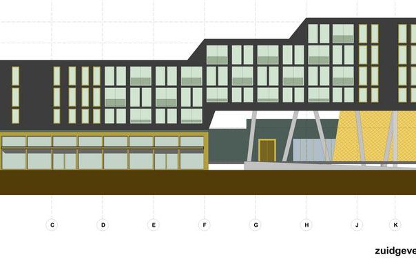 AMSTERDAM - Het nieuwe kerkgebouw van de protestantse wijkgemeente Osdorp Sloten in Amsterdam wordt gevestigd in een nieuwbouwcomplex met woningen en bedrijfsruimten. Illustratie KCAP